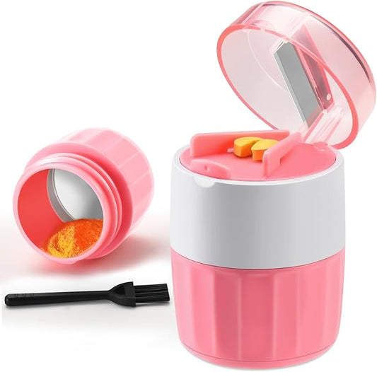 3-in-1 Pill Crusher and Pill Cutter, Pills Crusher Fine Powder with Stainless Steel Grinding Head, Pil Grinder with Storage for Tablets, Cutter Splitter for Small and Tiny Pills (Pink)