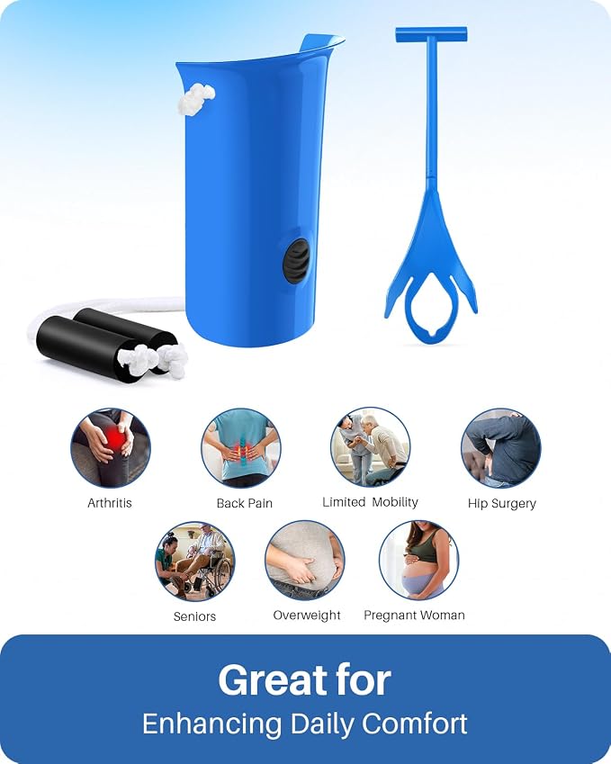 Jellas Sock Aid for Putting On Socks Kit,4.6 Inch Sock Helper for Seniors | Flexible Long Rope Design, Easy Put On Take Off Socks, Comfort Independence Helper, Blue