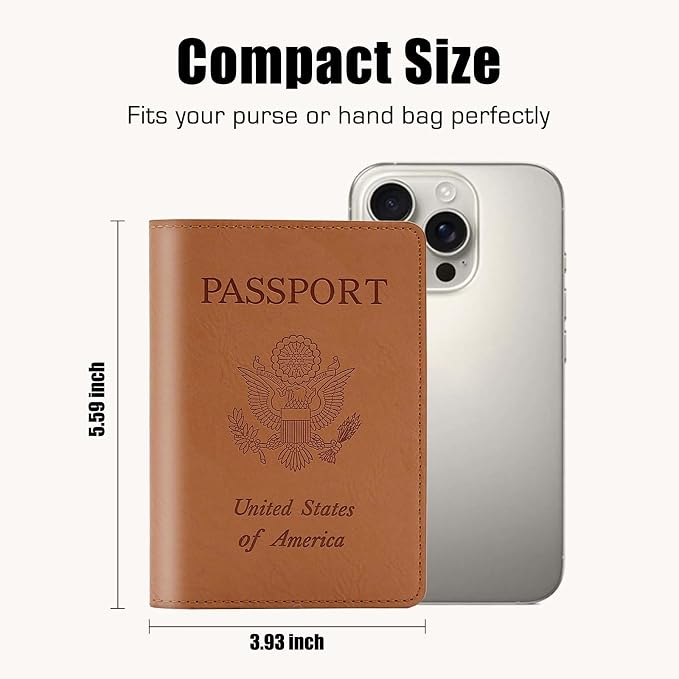 Cnycmy Passport Holder for Travel–Slim Travel Organizer for Passport, RFID Blocking,Boarding Pass, Credit Cards | Vegan Leather & Anti-Theft Design (Brown5)