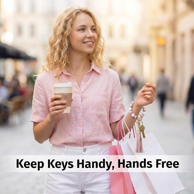 BIHRTC Key Ring Bracelet Car Keychain Holder Wristlet Silicone Women Beaded Bangle Chains