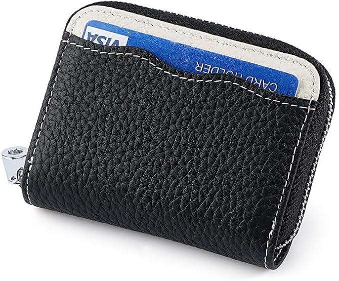 Linno RFID 20 Slots Credit Card Holder Genuine Leather Small Wallet for Women or Men with Zipper