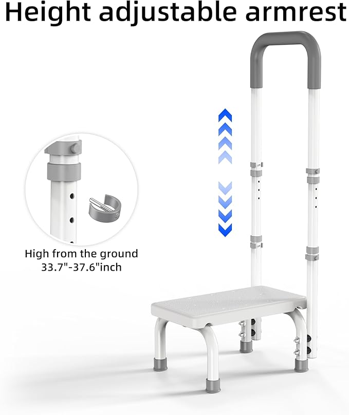 Step Stool with Handle for Ederly and Non-Skid Platform, Height Adjustable Heavy Duty Steps Foot Stool for Adult, Seniors, Foot Stool for Bedside, Kitchen,Bathtub Car,Safely Load 440 lbs. (White)