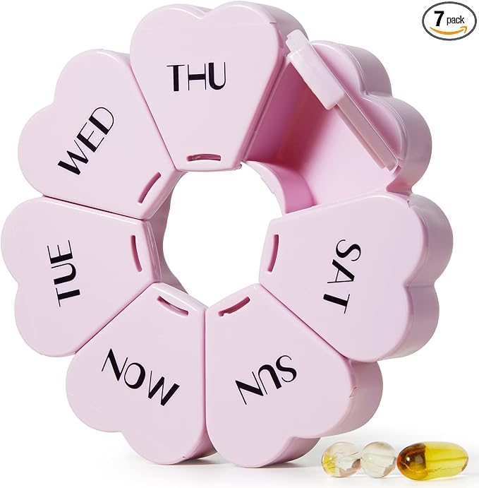 MOLN HYMY Large Weekly Pill Organizer, Girly Pill Box 7 Day, Purple Pink Daily Vitamin Holder for Fish Oil/Medicine/Supplements