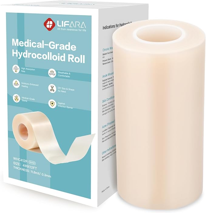 LIFARA Hydrocolloid Roll for Wound Care - Cut-to-Size, Hydrocolloid Patch Bandages with Self-Adhesive, Ultra Absorbent & Waterproof, First Aid Kit Essential (11.8mil/ 0.3mm Thickness, 4in*12ft)