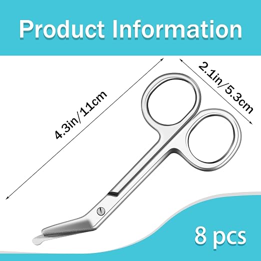 Zhehao 8 Pieces Ostomy Scissors Bandage Scissors Nursing Scissors Stainless Steel Scissors for Doctors, Nurses, Veterinary Home Nursing, 4.3 x 2.1 Inch, Curved (Silver)
