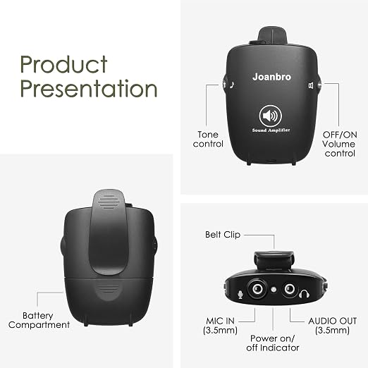 Personal Sound Amplifier for Seniors, Voice Enhancement Devices, Pocket Sound Amplifiers for Elderly People, Adults, 50dB Gain, with Headphones & Earbud, 3 Types Mics, 3 Tone, Volume Control