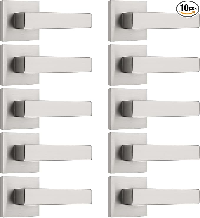 KNOBWELL 10 Pack Satin Nickel Dummy Door Handles Inactive Door Levers Interior Door Knobs for Closet/Hallway/Pantry Decorative Door Handles(One Side)