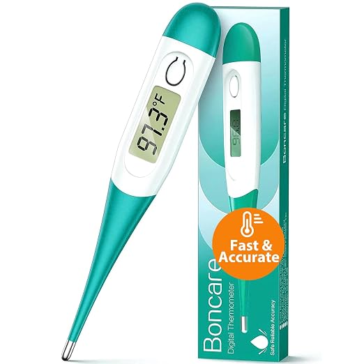 Boncare Digital Thermometer for Adults, Kids & Babies, Clear Blue | Accurate & Safe Oral and Rectal Thermometer with 10-Second Reading and Fever Alarm