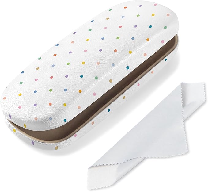 Glasses Case Hard Shell, Cute Sunglasses Case for Women Leather Protective Case for Eyeglass with Cleaning Cloth