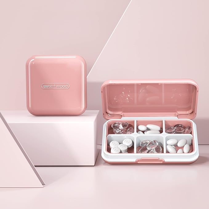 DUBSTAR Travel Pill Organizer Moisture Waterproof Small Pill Box for Pocket Purse 4+6 Compartments Portable Pill Case Medicine Vitamin Holder Container,Pink