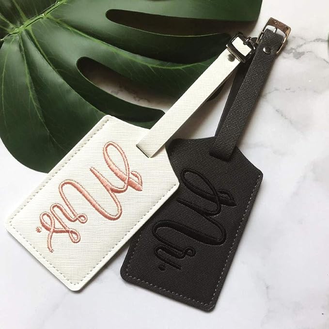 Mr and mrs passport covers and luggage tags gift set，Honeymoon embroidery Travel Luggage Tags Passport Cover for Wedding Bridal Shower Gift
