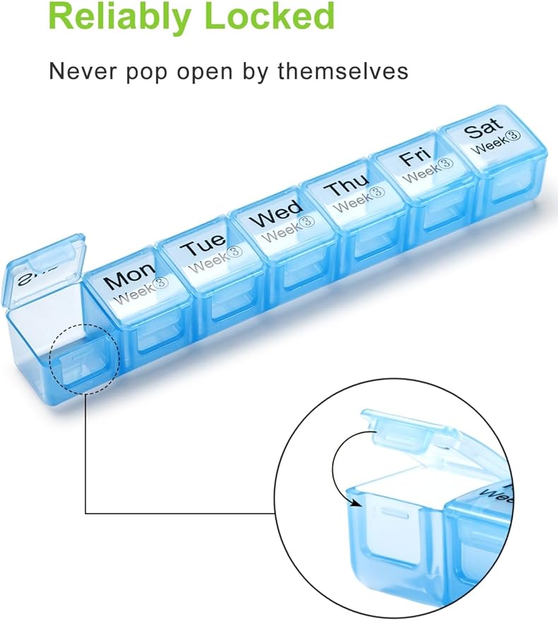 Large Monthly Pill Organizer 28 Day Case Organizerd Extra Large Compartments 4 Week Dust-Proof Pill Case Medication Reminder Portable Travel Container (Orange-Cyanblue-Green-Blue)