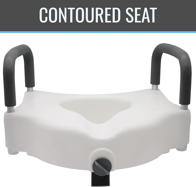 DMI Raised Locking Toilet Seat with Padded Armrests, 350 lb Weight Capacity, 5-Inch Seat Riser for Elderly, Disabled & Post-Surgery Recovery, Fits Most Standard Toilets, White