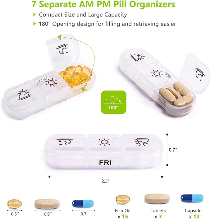 BAGSFY Weekly Pill Organizer 3 Times a Day in a Cute Fabric Pill Case, Medicine Pill Organizer, Pill Box, Portable Travel Pill Case, Pill Container for Medication, Vitamins, Fish Oils, Supplements