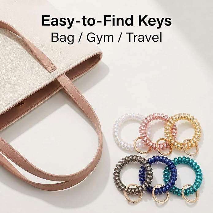 BIHRTC Stretchable Wristband Wristlet Keychain Elastic Coil Spring Spiral Key Chain for Gym Pool Sauna Outdoor Activities