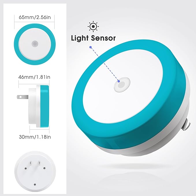 Briignite Azure Blue Night Light, Night Lights Plug into Wall [4Pack], Nightlight with Light Sensors, LED NightLight for Kids Room, Bathroom Night Light, Stair Lights, Hallway Light