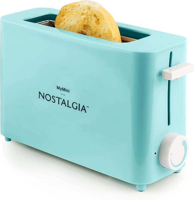 Nostalgia MyMini Single Slice Toaster, Extra Wide Slot, Adjustable Temperature, Removable Crumb Tray, Aqua