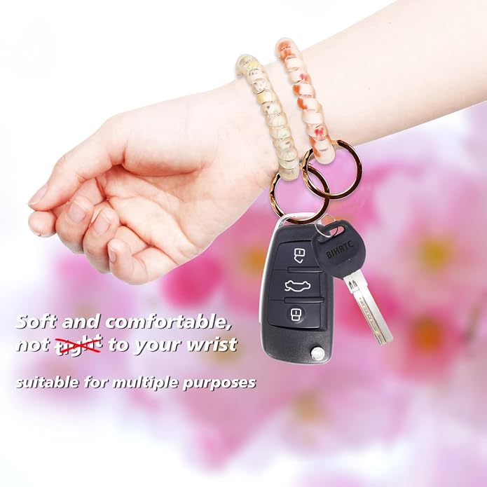 BIHRTC Stretchable Wristband Wristlet Keychain Elastic Coil Spring Spiral Key Chain for Gym Pool Sauna Outdoor Activities