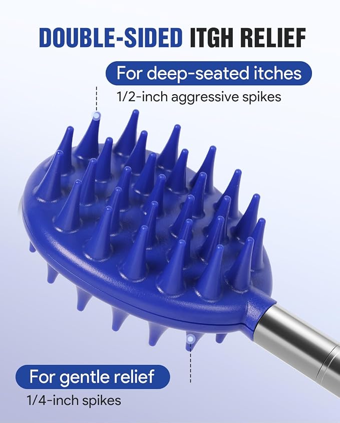 Telescoping Back Scratcher with 5 Detachable Heads, Gifts for Men, Blue | 10-31'' Reach,Stainless Steel, Non-Slip Grip, Birthday Gifts for Men Women, Christmas Stocking Stuffers, White Elephant Gifts