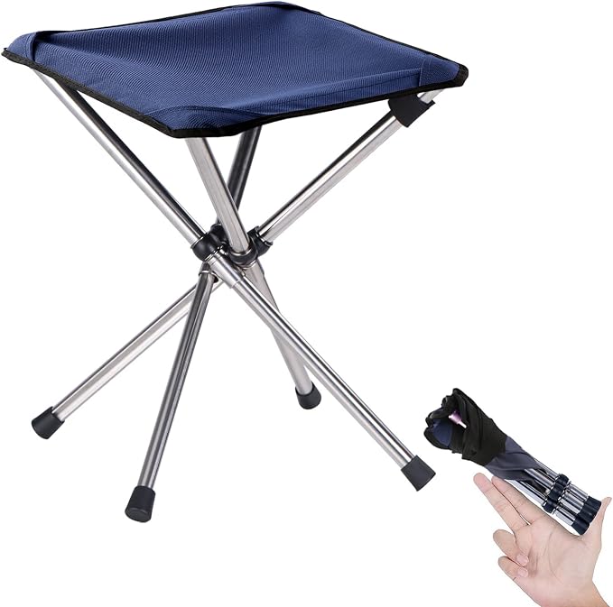 Lightweight Backpacking Stool, 13.8in Portable Folding Chair with Carry Bag | Folds to 2.6x2.6x12.6in, Retractable 4-Leg Frame, No Assembly and Carry Bag for Hiking, Travel, Concerts, Queuing and Fishing