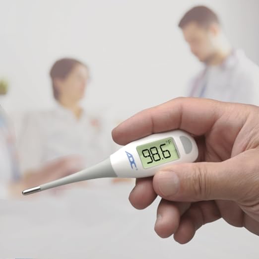 ADC Adtemp 418N Fast-Read Digital Thermometer with Color-Coded Backlight | Our most feature-rich digital stick thermometer with large, color-coded backlit display and flexible tip for patient safety.