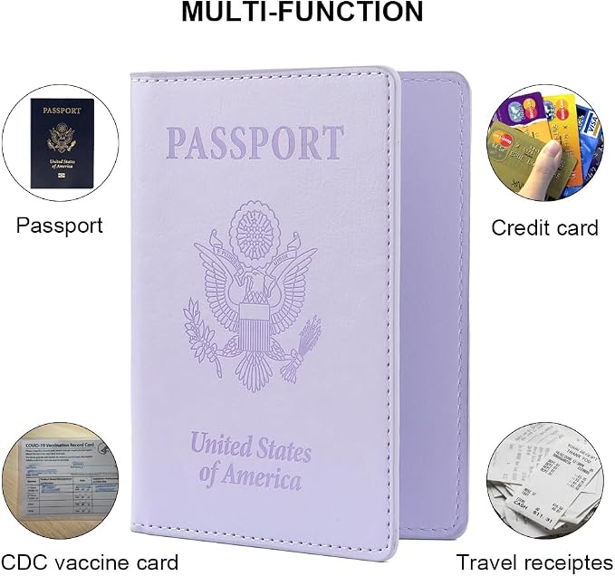 Passport Holder, Passport Cover, Passport Holder for Women, 2 Pack Passport Wallet, Leather Passport Case, Passport Protector Essentials Women Men Family Travel Must Haves, Light Purple+Pink