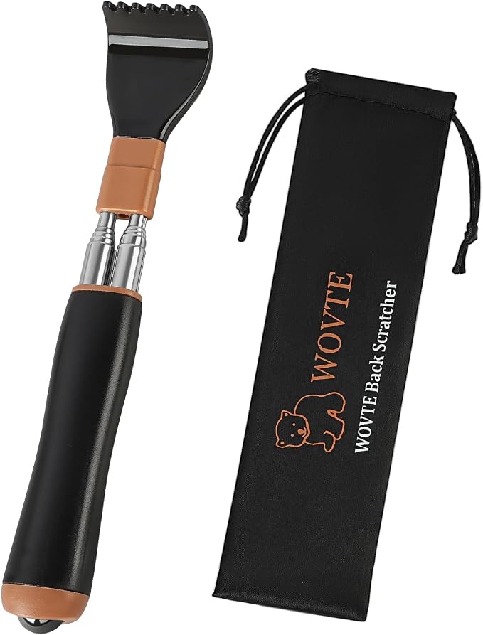 WOVTE Extendable Back Scratcher for Men Women | Resin Massage Head, Anti Rotation Dual Rods, Exquisite Storage Box, Ideal Stocking Stuffers, Perfect Gifts for Men Women