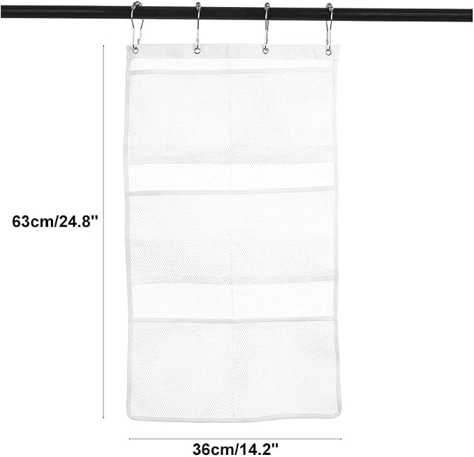 Bsagve 2 Pack Mesh Hanging Caddy Organizer with 6 Pockets, Shower Curtain Rod Liner Hanging Storage Pockets Bathroom Hanger, Bath Toy Holder