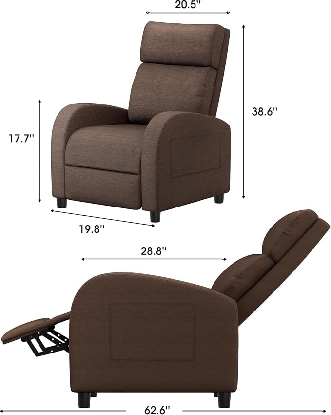 Homall Recliner Chair, Recliner Sofa Fabric for Adults, Brown Recliners | Home Theater Seating with Lumbar Support, Reclining Sofa Chair for Living Room