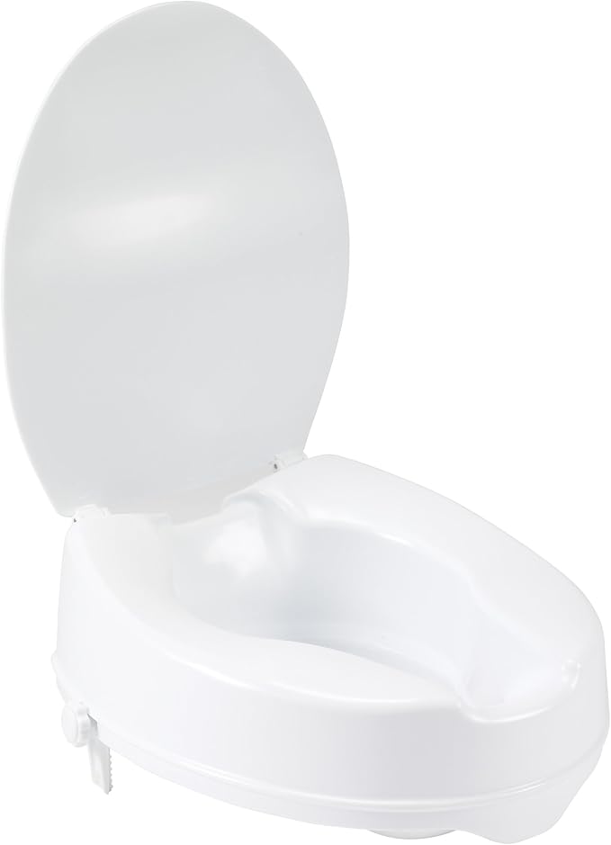 Drive Medical Raised Toilet Seat with Lock and Lid, 4 Inch | Raised Toilet Seat Includes Lock and Lid for Added Stability, Hygiene and Comfort on Standard Toilet Bowls