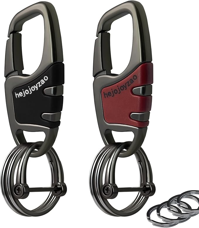 Keychain Carabiner Clip,Heavy Duty Belt Loop Car Key Ring Holder | Durable metal build, mens EDC accessory, 4 key rings, secure locking D-ring, fits belt loops, holds home, car key fobs