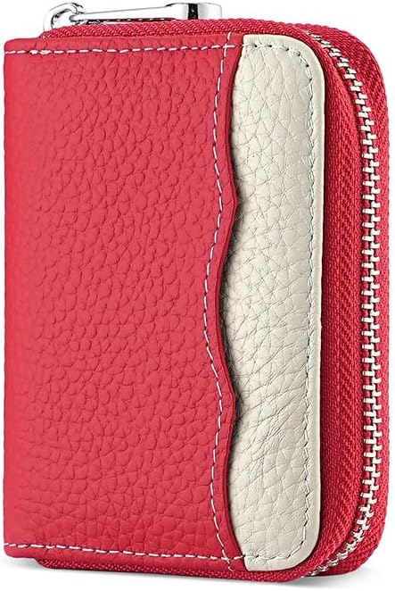 Linno RFID 20 Slots Credit Card Holder Genuine Leather Small Wallet for Women or Men with Zipper