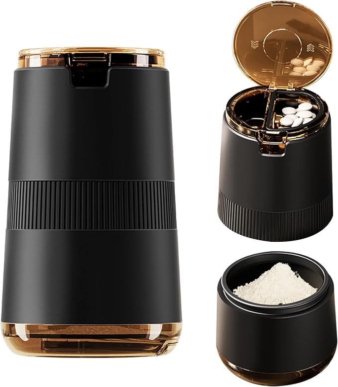 Pill Crusher,3-in-1, Pill Grinder for Fine Powder, Effortless Medication Pulverizer & Splitter with Storage Cup, Arthritis Friendly for Elderly, Pets