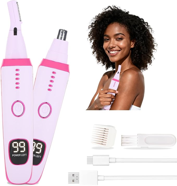 Nose & Ear Hair Trimmer with LED Display for Men and Women, 2026 USB Rechargeable Facial Trimmer Clipper for Easy Cleansing, Portable Painless Grooming Kit (Purple)