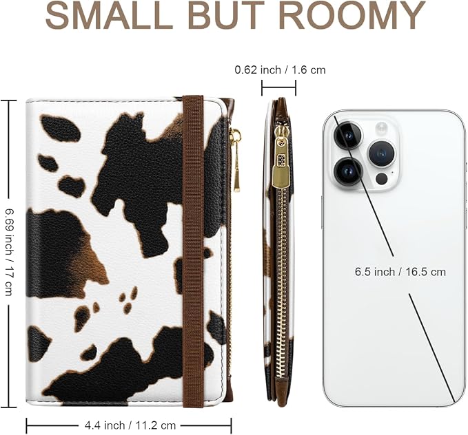 Passport Holder for Travel, RFID Blocking Passport Cover for Women Zipper | Travel Wallets, Passport Book Holder, Credit Card Holder, ID Window,SIM Card Slots, Coin & Tickets Pocket, Cow Print