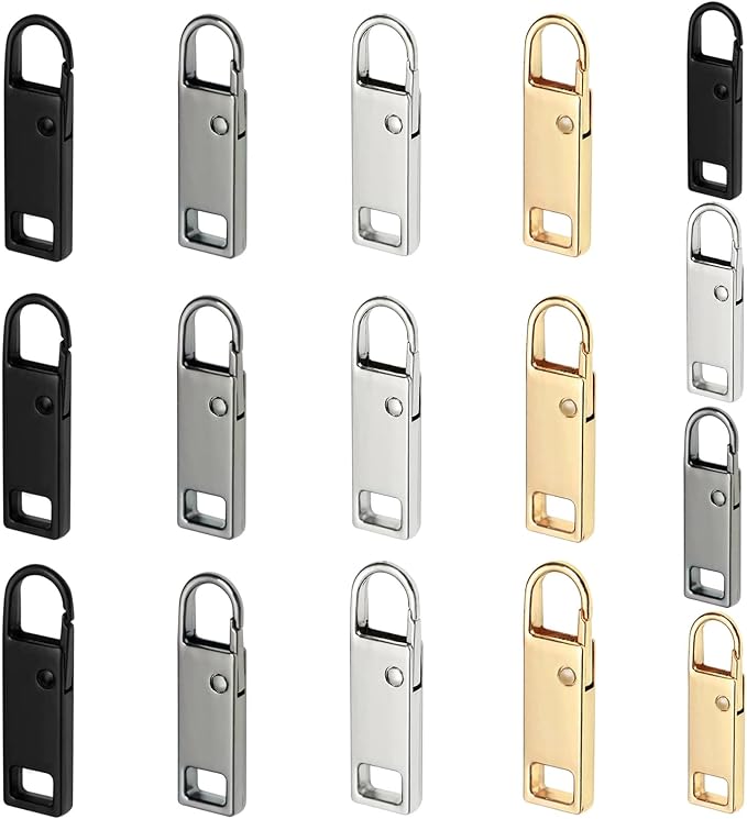 Urmspst Zipper Pull Replacement (Upgraded), 16 Pcs Detachable Zipper Pull Tabs for Luggage Clothing Jackets Backpacks Boots Purse Coat(2Size, 4 Color Black, Silver, Gold, Brilliant Black)