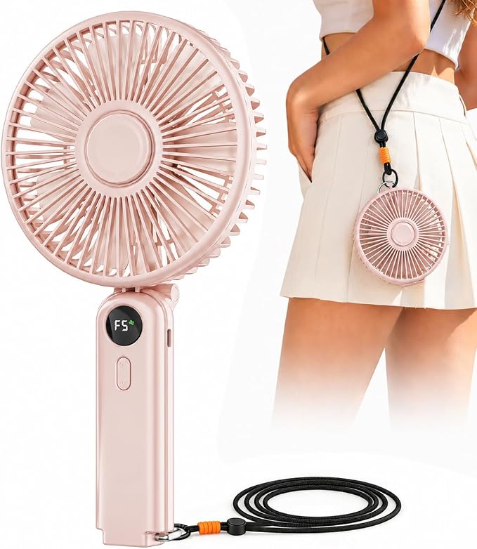 Portable Handheld Fan, 10000mAh Rechargeable 6-Inch Personal Fan for Travel | Ultra Quiet Foldable Desk Fan, 5-Speed Battery Operated Fan with Up to 40H Runtime and Digital Display for Travel and Makeup