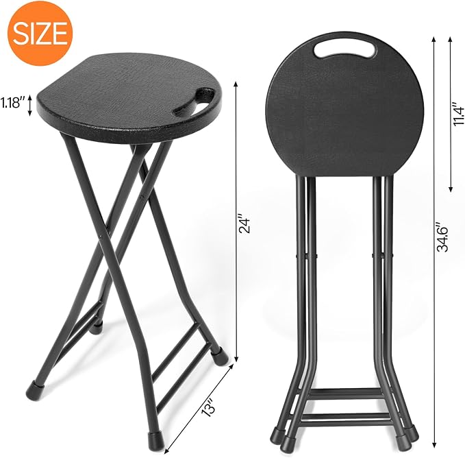 LEDLAY24 Inch Folding Stool with Handle - 500LBS Capacity Portable Foldable Stool with Non-Slip Feet, Heavy-Duty Steel & Plastic Collapsible Stool for Indoor Outdoor Use, Black