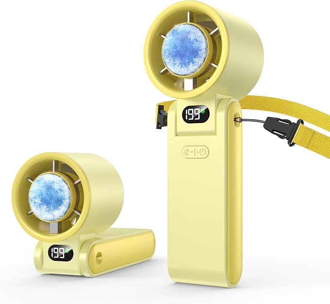 Portable Handheld Fan with Ice Cooler, 199 Speed Personal Fan,5500mAh Rechargeable,20H Cooling Time,20000 RPM Powerful Motor, Summer Essential for Travel/Outdoor/Office, Yellow