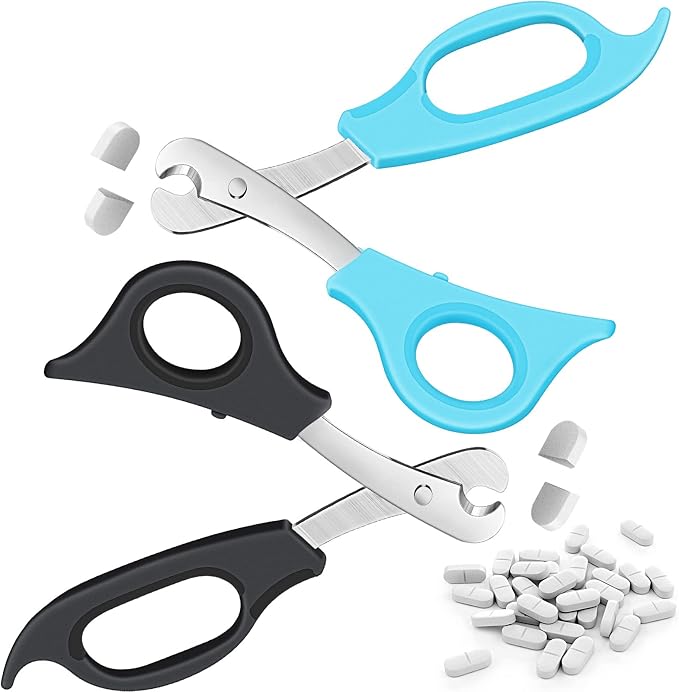 2 Pieces Pill Splitter Scissors Pill Scissors Cutter with Stainless Steel Blade and Ergonomic Handle for Accurate Dosage of Small Large Pills Tablets Vitamins Elderly Kids Pets Travelling Favors