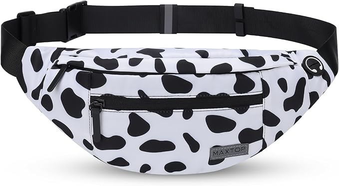 MAXTOP Large Cow Print Crossbody Bags for Women Cute Fanny Pack Belt Bag | 4-Zipper Pockets,Gift for Enjoy Music Concert Hiking Running Cycling Traveling Hands-Free Waist Pack Fits All Phones