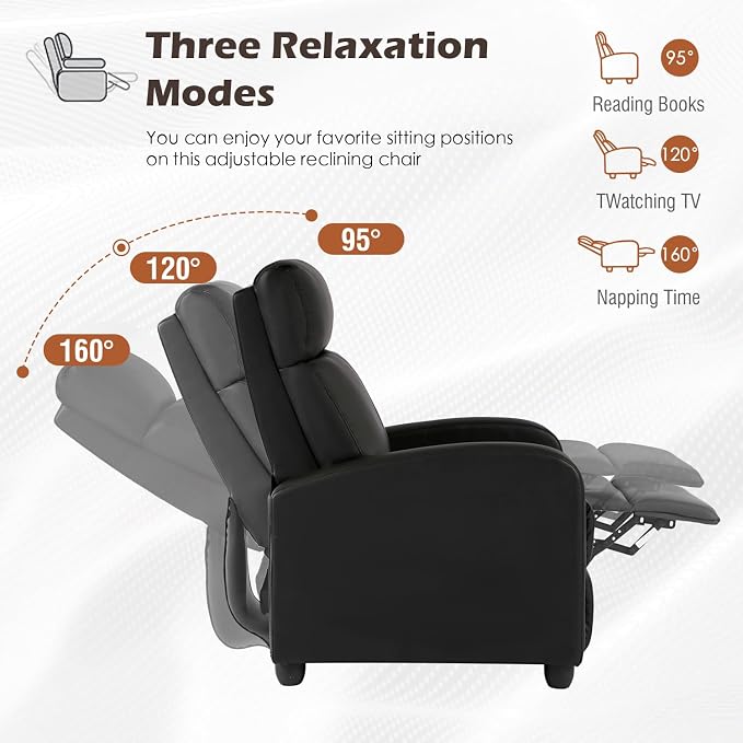 BestMassage Recliner Chair No Massage Function | Leather Black | with Lumbar Support, Adjustable Push Back, Wide Arm & Footrests, Padded Seat | Easy Assembly | for Living Room, Home Theatre