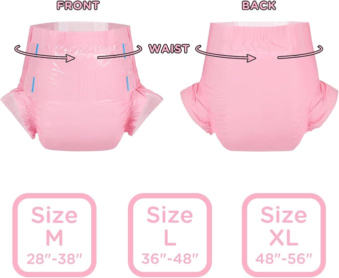 Littleforbig Adjustable Tapes Adult Diaper 10 Pieces - ABDry Ultra Absorbent Diapers 6500 mL Pink (Large 36"-48")