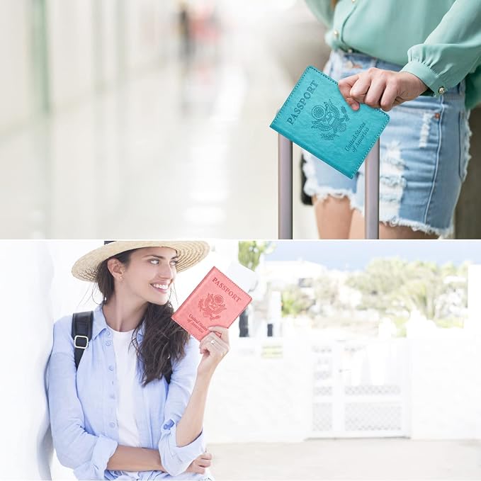 Eoehro Passport Holder for Travel Essentials-2Pack, Passport Wallet Cover Case for Travel Must Haves Accessories,Passport Book Holders for Women and Men