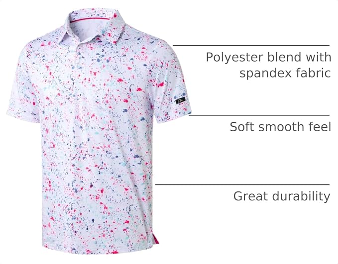Obla Mens Golf Polo Shirts Short Sleeve Dry Fit Performance Moisture Wicking Casual Print Collared Golf Shirts for Men