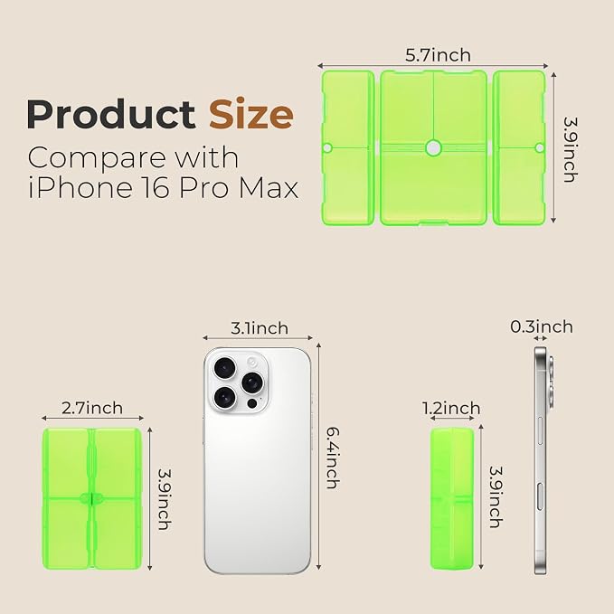 FYY Daily Pill Organizer, 7 Compartments Portable Pill Case Travel Pill Organizer,[Folding Design] Pill Box for Purse Pocket to Hold Vitamins,Cod Liver Oil,Supplements and Medication-Clear Green