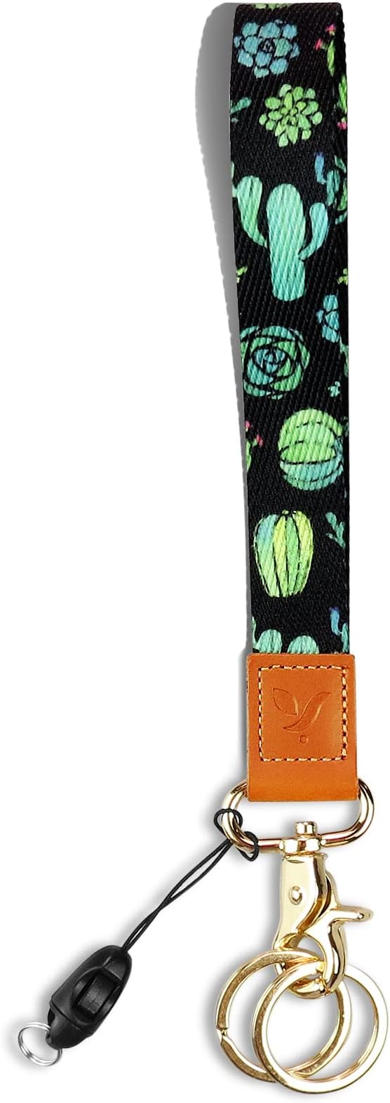Yiflin Cute Wrist Lanyard for Keys, Keychain, Wallet, Id Holder, Cell Phone, Wristlet Lanyard Key Chain Holder（Black&Cactus）