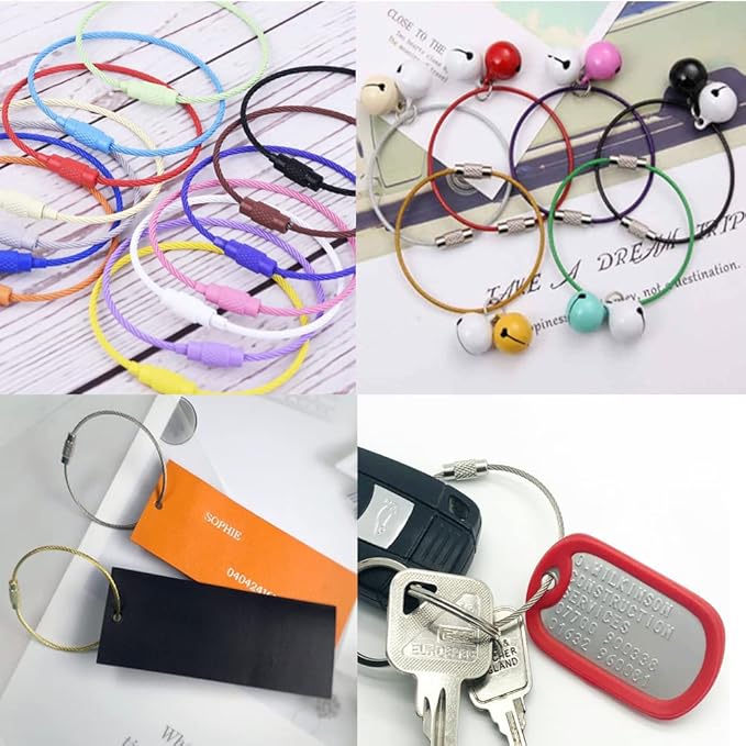 CooBigo 12 Pack Metal Luggage Tag Loops Holder Women 6" Wire Keychain Cable Key Chain Rings for Crafts Keyrings Bag Tassels Jewelry Making (12 Assorted Color, 1.5mm)