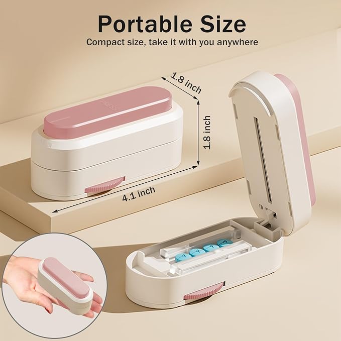 Multiple Pill Cutter - Pill Cutter Splitter for Small Tiny Large Pills Professional | Vertical Press-Down Cutting & Adjustable | Sturdy Blade & Guard | Includes Cleaning Brush (Pink)