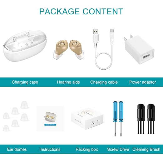 Mini Rechargeable Senior Digital Sound Amplifier (PSAP) with Noise Reduction, Portable Charging Case (Pair)